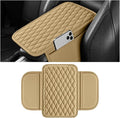 Car Armrest Cushion Pad, Leather Vehicle Center Console Cover with 2 Storage Bags, Non-Slip Automotive Interior Arm Rest Seat Box Cover Accessories, Universal for SUV RV Sedan (Beige)