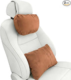 2PCS Car Pillow for Car Neck Pillow for Driving Seat Neck Support Soft Cushion Back Support Head-Rests for Vehicle Sleeping with Elastic Adjustment Strap (Brown, Head and Lumbar)