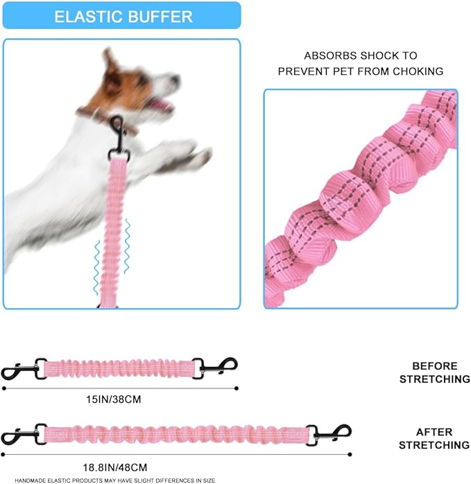 Retractable Bicycle Dog Seatbelt, Elastic Pet Safety Leash Harness for Cat, Dog Leash Extension Attachment Shock Absorbing Lead Extension Absorber (Pink)
