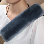 OGLAND 2 Pack Natural Fur Comfort Auto Authentic Sheepskin Car Seat Belt Pads for Adults, Soft Texture Shoulder Neck Cushion Pad Protector, Genuine Australia Merino Wool Cover (Blue Gray)