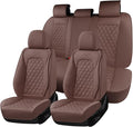 Coverado Full Set Car Seat Covers, Brown Leather Seat Protectors for Cars, Waterproof Luxury Front & Back Car Seat Covers, Universal Fit for Most Cars-Brown
