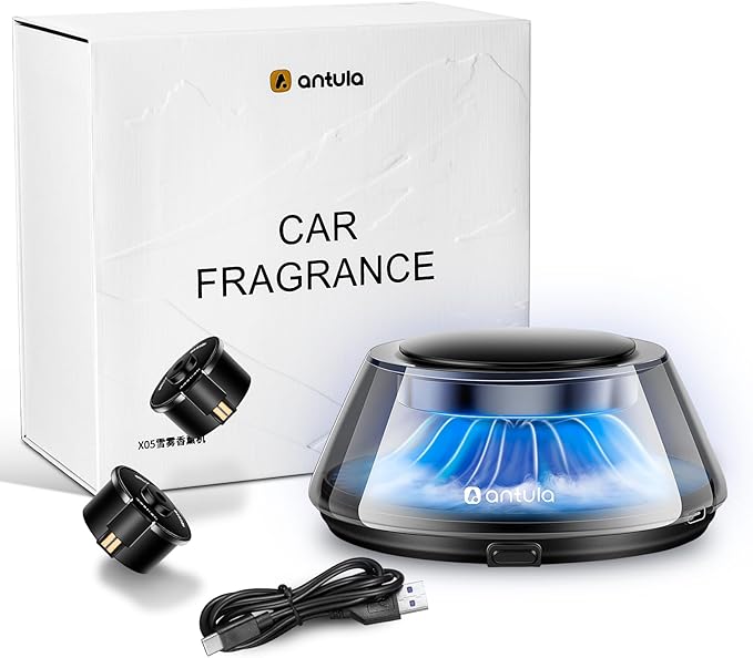 Kwak's Smart Car Air Freshener for Vehicle Dashboard, Automatic Automotive Aromatherapy Diffusers for Adjustable Intensity with 2 Essential Oil Refills