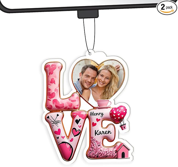 Personalized Valentine's Day Car Air Freshener with Pictures, I Love You, Drive Safe, Fun Couple Gift, Hanging 2Pack