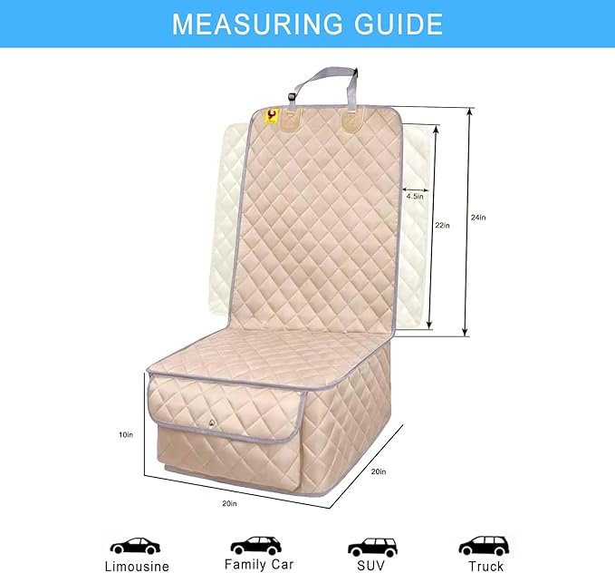 Deluxe Dog Seat Cover for Front Seat-More Durable Waterproof Front Seat Protector, High Heat Resistant and Nonslip Front Seat Cover for Dogs Kids, Universal Size (Beige)