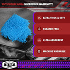 AIDEA Car Wash Mitt Microfiber-2PK, Scratch-Free& Lint-Free, Premium Chenille Microfiber Wash Mitt-Blue Regular Size (7.12''X10.14'')