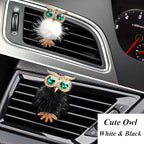 Riloer Bling Crystal Owl Car Air Vent Clip Charms, 2 Pcs Natural Car Vent Clip Air Freshener, Fashion Charms Car Essential Oil Diffuser, Car Accessories for Women (Black and White)