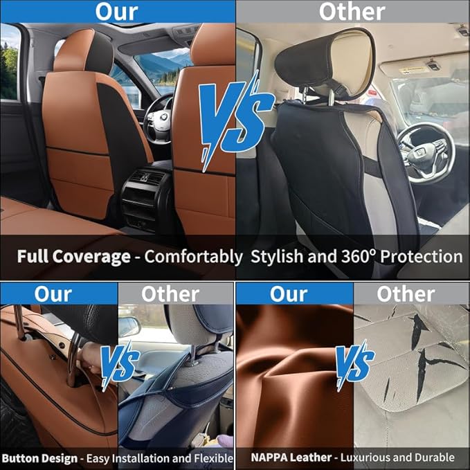 Car Seat Covers Full Set fit for Chevrolet/Chevy HHR 2006-2011 , Premium Faux Leather Waterproof Car Seat Protectors with Lumbar Support, Breathable Anti-Slip Auto Seat Covers(Black&Brown,Full set)