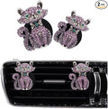 Cat Car Decor,2pcs Bling Car Air Freshener Vent Clips,Purple Princess Kitty Girly Dashboard Decorations for Women,Refillable Clips On Diffuser