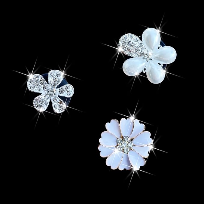 Bling Daisy 3-Pcs Crystal Flower Air Vent Clips - Rhinestone Cute Car Air Freshener Clips & Decor