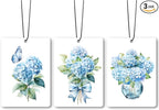 Blue Hydrangea Flower Car Air Freshener Accessories 3pcs, Floral Farmhouse Hanging Air Fresheners Decor for Girly Room Closet Bathroom, Watercolor Car Scent Fragrance Card for Women Drawer