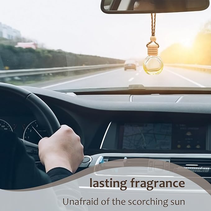 60Pcs Hanging Car Air Freshener Diffuser, 10ml Empty Glass Essential Pendant Bottles, Automotive Oil Aromatherapy Fragrance Perfume Containers