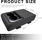 Car Center Console Armrest Pillow, 14"×8.3" Waterproof Leather Armrest Box Cover with Cup and Phone Holder, Soft Memory Foam Arm Rest Console Pad Protector for SUV Truck (Black, Embroidery)