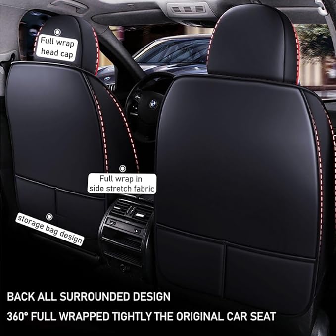 for Toyota RAV4 2008-2025 Car Seat Covers, Full Coverage Customized Seat Covers Premium Leather Waterproof Stain-Resistant Easy to Install (Full Set with Pillows, Black&Red)