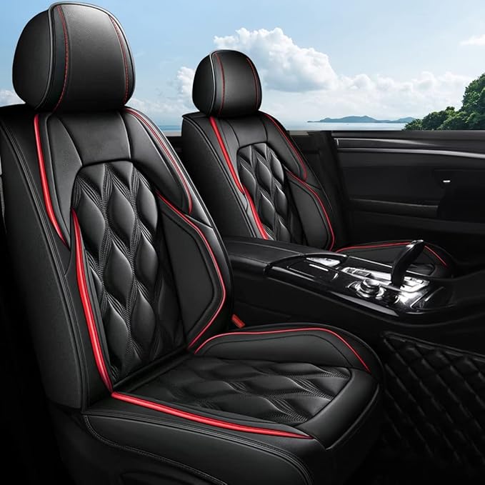 AOMSAZTO Car Seat Cover Full Set Fit for GMC Yukon 2007-2026 Leather Car Seat Cushion Protector Compatible Airbag Waterproof Automotive Seat Covers Full Set 5 Seats Black