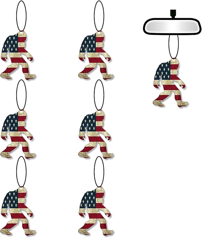 6 Pcs USA Flag Bigfoot Sasquatch Car Air Fresheners, Funny Hanging Air Fresheners Long Lasting Cute Car Mirror Scented Hanging Decoration Ornaments Gift Interior Accessories for Men Women