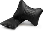 Set of 2 Quilted Faux Leather Car Headrest Pillow, Black Case/Black Threading, Ergonomic Neck Support for Comfortable Driving