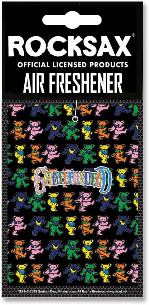 Rocksax Hanging Air Freshener – Long-Lasting Vanilla Car Air Freshener for Home & Office – Double-Sided Print Rock Band Memorabilia Car Fresheners - Grateful Dead Bears