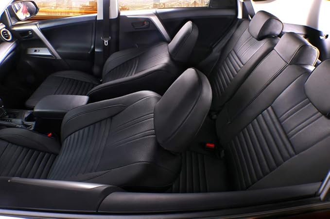 EKR Rav4 Seat Covers Custom Fit for Toyota Rav4 XLE,Platinum,Limited 2013-2018 & SE 2016-2018, Leather Car Seat Cover Full Set for SUV,Faux Leather(Black)