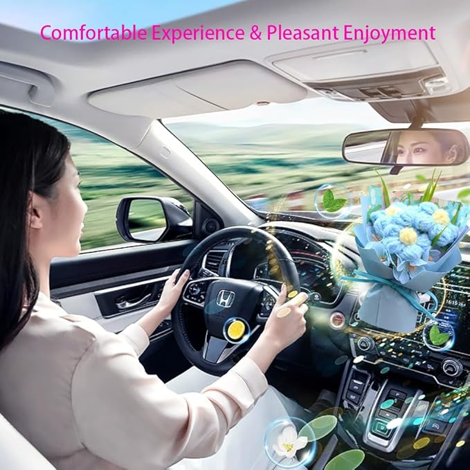 Mini Daisy Bouquet Car Vent Clip Air Freshener, Small Artificial Flowers Car Accessories, Reusable Essential Perfume Diffuser with Lemon & Blank Pad, Dashboard Yarn Floral Decor, Gift for Car(Style C)