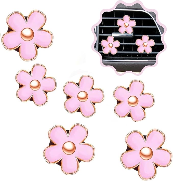 6 Pcs Daisy Flower Air Vent Clip Air Conditioning Outlet Clip Car Air Freshener Clip Car Interior Decor Charm Colorful Car Interior Accessories for Girls Women (Pink)
