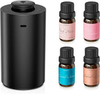 Airversa Waterless Essential Oil Diffuser Starter Kit with 4 x 10mL Fragrance Scent Oil, Battery Operated Mini Scent Air Machine Portable Diffuser for Home Car Office, ANX Black Kit-A