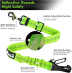SlowTon Dog Seat Belt, Adjustable Dog Safety Belt Leash, 2 in 1 Latch Bar Attachment Dog Car Seatbelt with Elastic Nylon Bungee Buffer, Reflective Nylon Belt Tether (Lime)