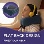 napfun Neck Pillow for Traveling, Upgraded Travel Neck Pillow for Airplane 100% Pure Memory Foam Travel Pillow for Flight Headrest Sleep, Portable Plane Accessories, Deep Blue Striped Kit