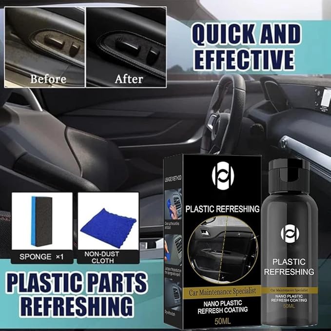RJDJ Plastic Restorer for Cars, Trim & Exterior – Plastic Revitalizing Coating Agent, Restores Faded Plastic, UV Protection, Car Shine Refurbishing Solution (30ml-1pcs)