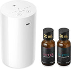 Airversa Waterless Essential Oil Diffuser Starter Kit with 2x20mL Hotel Fragrance Oils, Cordless Nebulizer for Car Home Office, Up to 600 sq ft, Mist/Timer Settings, Baterry Operated, AN8Kit-B, White
