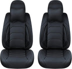 Black Car Seat Covers Front Pair, Breathable Leather Automotive Front Seat Covers & Headrest for Comfortable Driving, Universal Auto Interior Fit for Most Kinds of Vehicles, SUV, Sedans