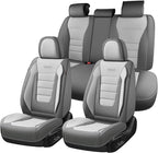 Coverado Car Seat Covers Full Set, Nappa Leather Seat Covers for Cars, Car Seat Protector Car Seat Cushion, Front and Back Seat Protectors Cushions Universal Fit for Most Cars (Gray&Light Gray)
