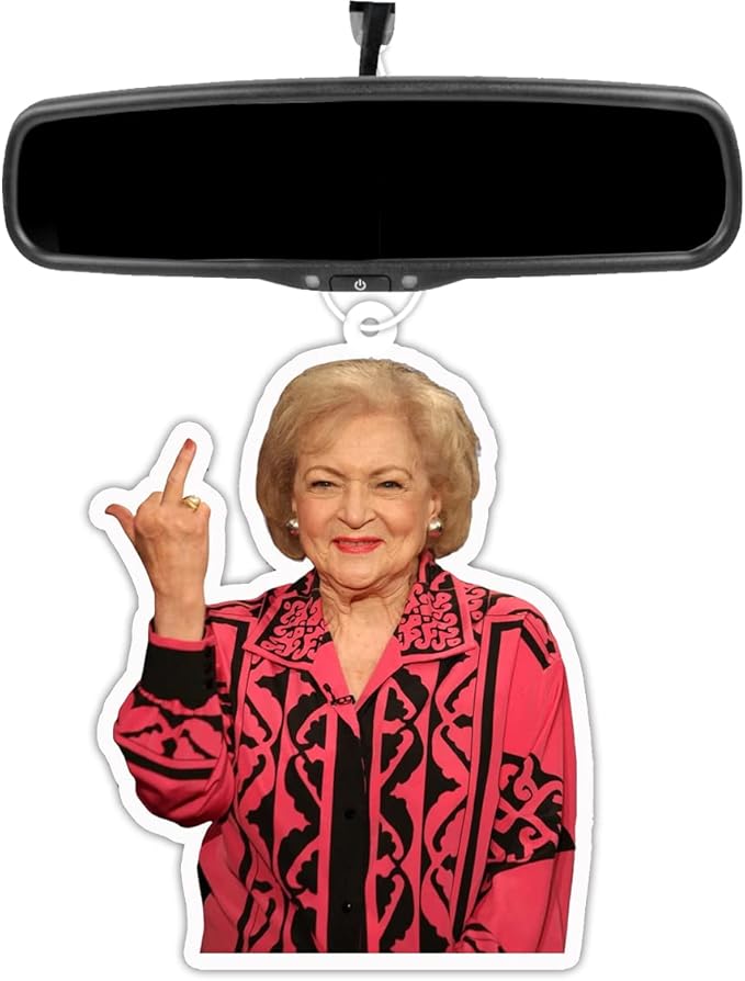 Betty White Giving Middle Finger Funny Christmas Ornament Air Freshener Gift for Car Decor Eucalyptus Scented