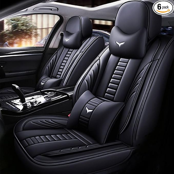 for Toyota RAV4 2008-2025 Car Seat Covers, Full Coverage Customized Seat Covers Premium Leather Waterproof Stain-Resistant Easy to Install (Front Set with Pillows, Black)