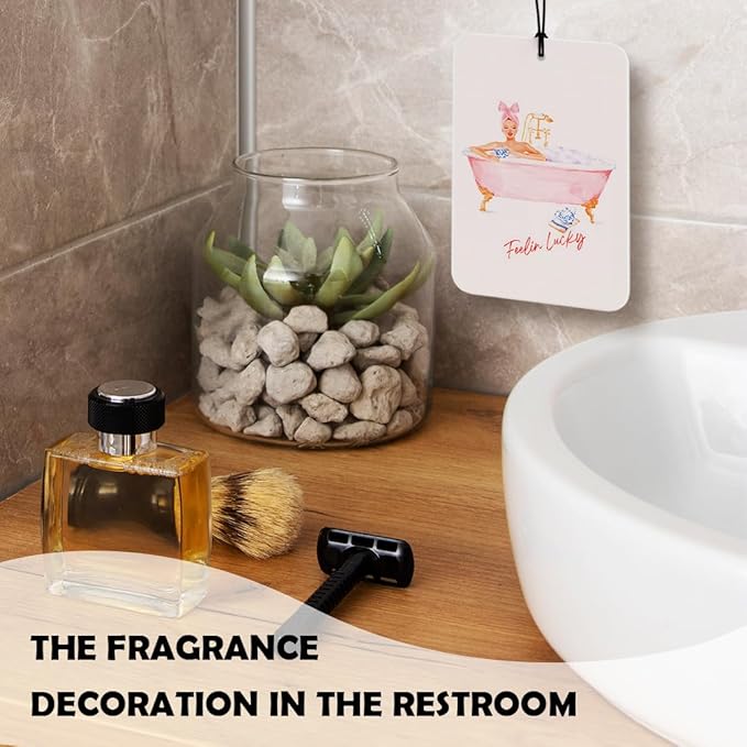 Pink Girls Bathroom Car Air Freshener 3 Pcs, Preppy Girly Peach Shower Karaoke Guest Check Air Freshener Hanging Decor for Cars Closet Drawer Books Bathroom Washroom Toilet Restroom