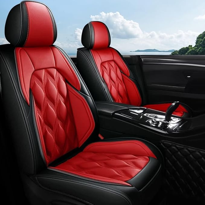 AOMSAZTO Car Seat Covers Full Set Fit for Kia Forte 2010-2026 Waterproof Faux Leather Car Seat Cushions Automotive 5 Seat Covers Set（Black&Red）