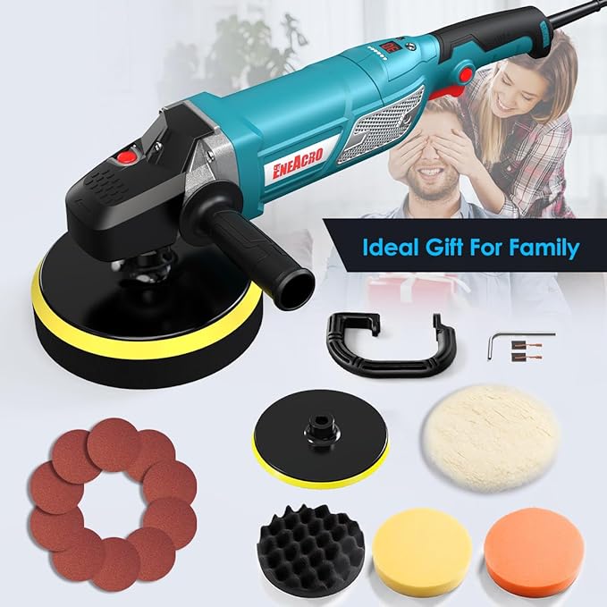 ENEACRO Buffer Polisher, 1800W Rotary Car Polisher Waxer, Variable Speed with Digital Readout, 6”/7” Backing Plate, Detachable Handles Suitable for Boat,Car Sanding, Polishing and Waxing