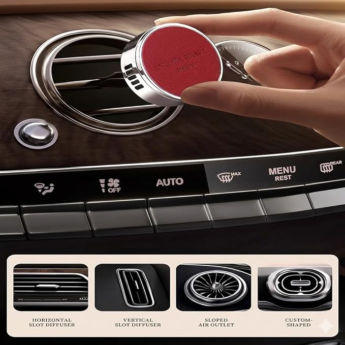 Luxury Leather Car Air Freshener Vent Clip, Premium Metal Vent Clip Design, Multi-Color for selection, Fit for Horizontal/Vertical Vents, Long Lasting for Car Interior.