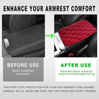 Car Center Console Cushion Pad, 12.48×7.40 Inches Waterproof Car Armrest Seat Box Cover, Comfortable PU Leather Vehicle Armrest Cover Protector, Car Decor Interior Accessories (Red＋Black)