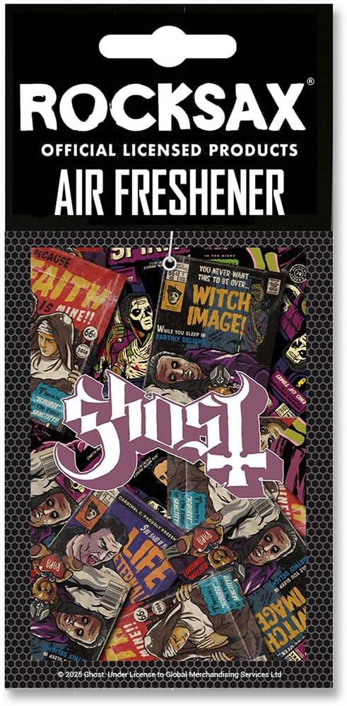 Rocksax Ghost Magazines Hanging Air Freshener – Long-Lasting Vanilla Car Air Freshener for Home & Office – Double-Sided Print Rock Band Memorabilia Car Fresheners