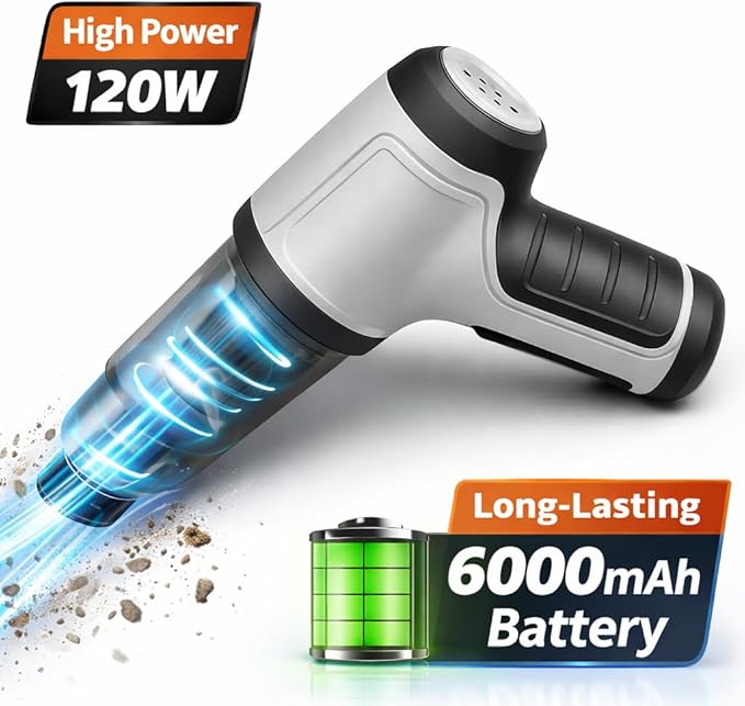 GajetNest Handheld Mini Portable Compact Car Vacuum Cleaner & Blower 3-in-1 with HEPA Filter, Lightweight Design, 25-Minute Running Time, Cordless Rechargeable Crevice Tool - 15000 PA Suction