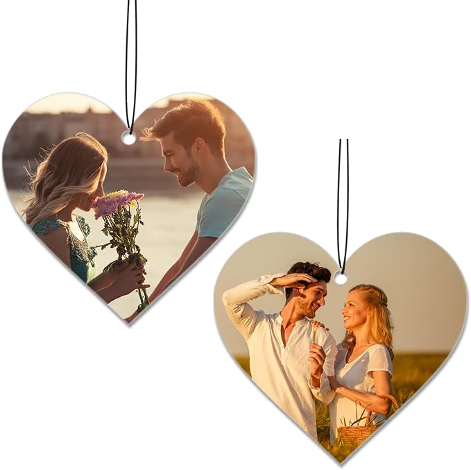 Custom Air Fresheners with Picture - Personalized Air Freshener for Car, Double Sided Customizable Photo Text,Birthday Wedding for Men Women Girlfriend Boyfriend (Heart, Personalized)
