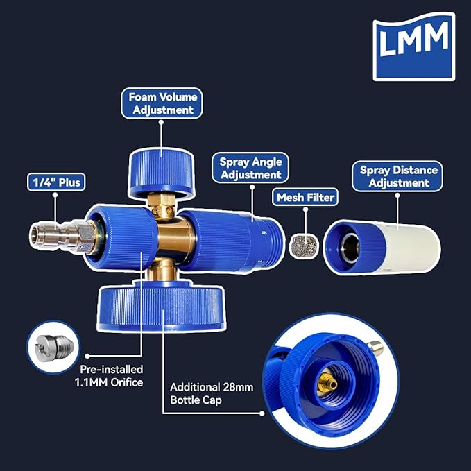 Foam Cannon LMM T2.0 for Pressure Washer with 1/4 Inch Quick Connector Snow Foam Lance for Car Washing with Adjustable Thick Foam