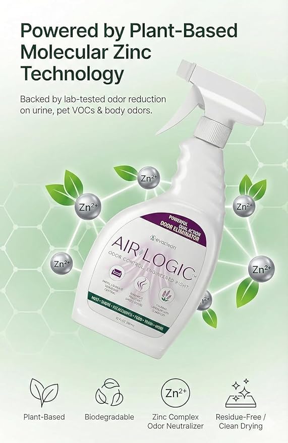 Dual-Action Odor Eliminator Spray 32 Fl Oz, Plant-Based Instant Knockdown & Enzymatic Deodorizer for Home, Neutralizes 16 Odor Sources, Bleach-Free, Fabric & Surface Safe, Lavender Lemon