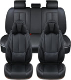 Coverado Car Seat Covers 5 Pieces, Full Set Universal Seat Covers for Cars, Waterproof Nappa Leather Auto Seat Protectors with Head Pillow, Car Interiors Fit for Most Sedans SUV Pick-up Truck, Black