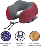 napfun Neck Pillow for Traveling, Upgraded Travel Neck Pillow for Airplane 100% Pure Memory Foam Travel Pillow for Flight Headrest Sleep, Portable Plane Accessories, Burgundy Striped Kit