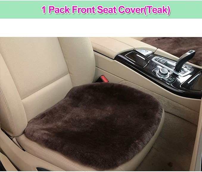 OGLAND Fluffy Genuine Australia Sheepskin Car Seat Cover for Auto Interior Accessories with Soft Fuzzy Wool Eco-Friendly Natural Fur Non-Slip (Teak, Front)