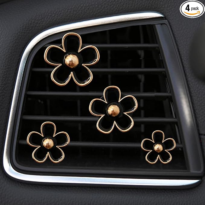 4 Pcs Metal Daisy Air Vent Clips Flower Car Air Freshener Clip Air Conditioning Outlet Clip Bling Charm Car Inter Decor Accessories for Girls Women