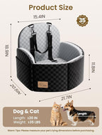 Dog Car Seat for Small/Medium Dogs Up to 35 lbs, Elevated Memory Foam Dog Booster Seat with 2 Safety Belts, Travel Safety Pet Car Seat with Detachable Washable Cover and Storage Pockets (Black/Grey)