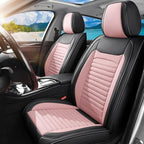 Car Seat Covers Full Set Fit for Toyota RAV4 Hybrid 2016-2025,2026, Premium Faux Leather Car Seat Protector,Breathable Anti-Slip Full Wrapping Edge Seat Covers(Black&Pink,Full Set)