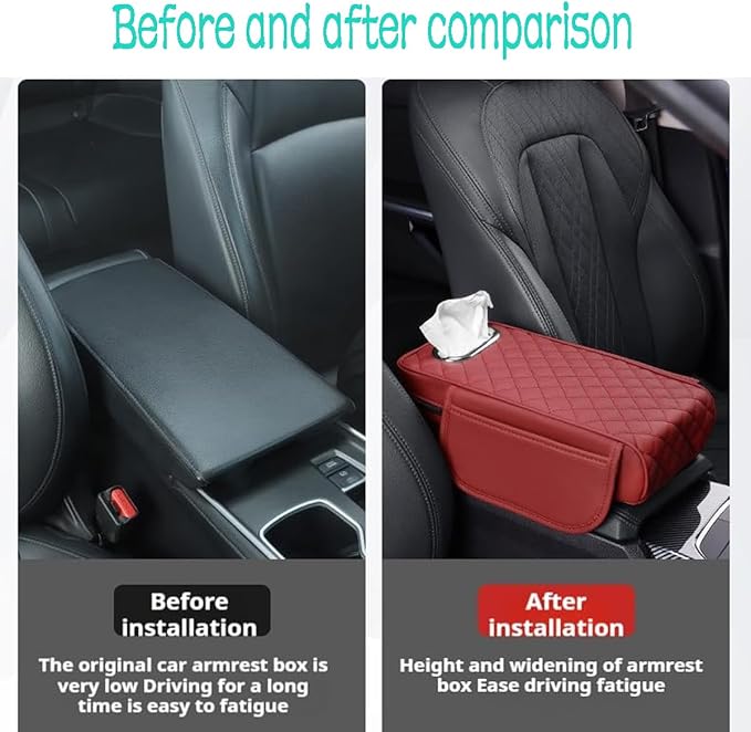 Car Armrest Cover Leather Car Console Covers Box Pad with Pocket and Tissue Box Arm Rest Cover for Car for SUV Truck Sedan Vehicle (Grey)